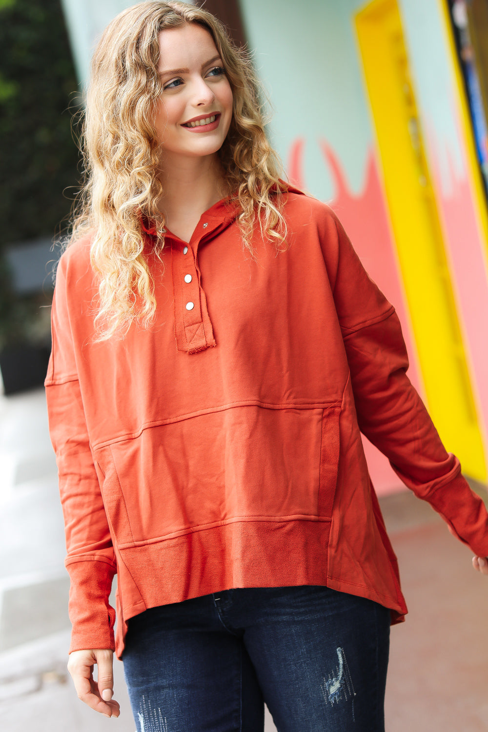 Terracotta French Terry Snap Button Hoodie