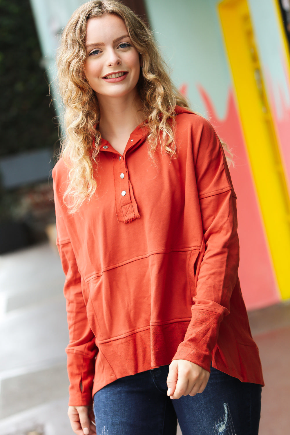 Terracotta French Terry Snap Button Hoodie
