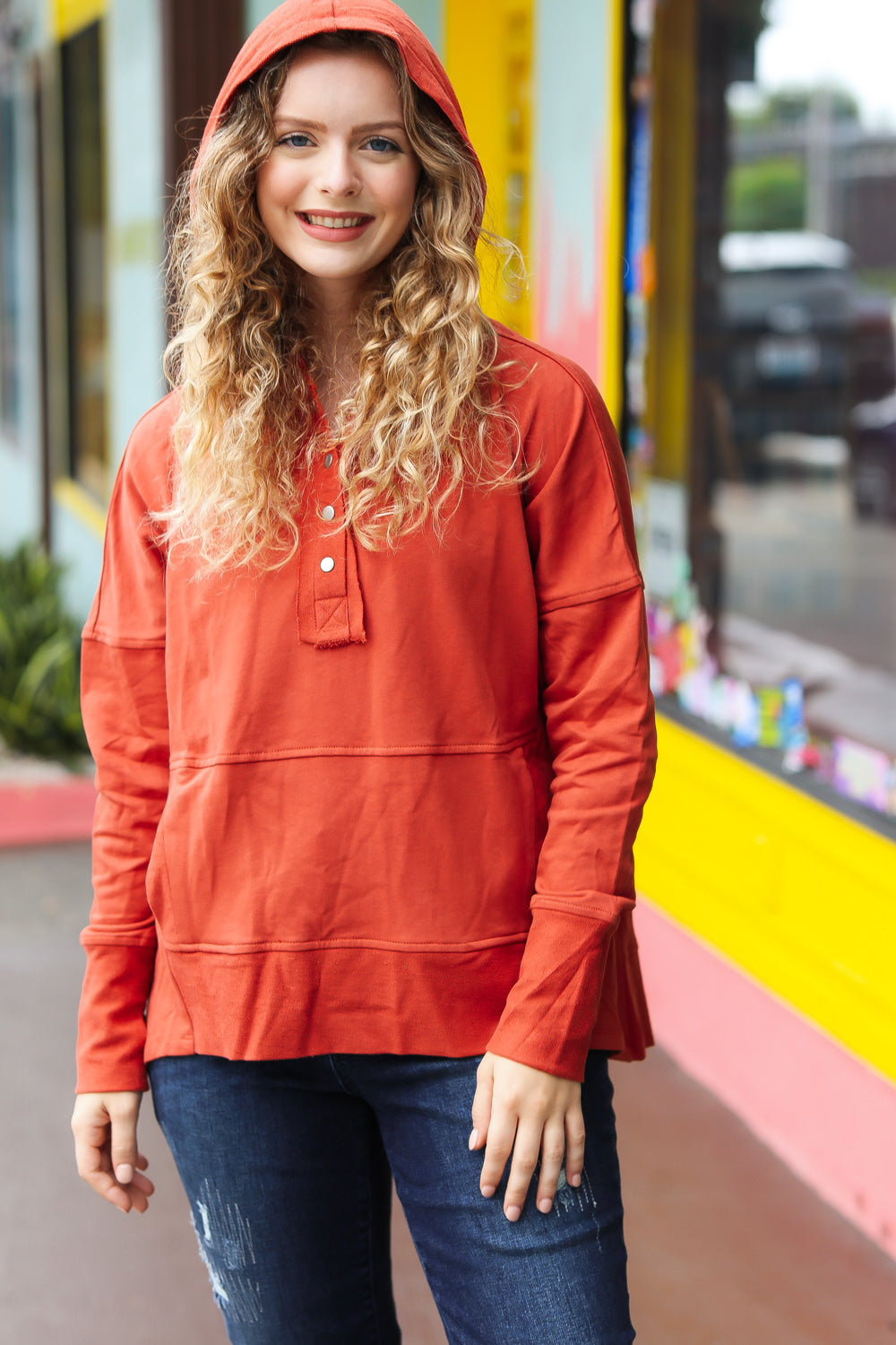 Terracotta French Terry Snap Button Hoodie