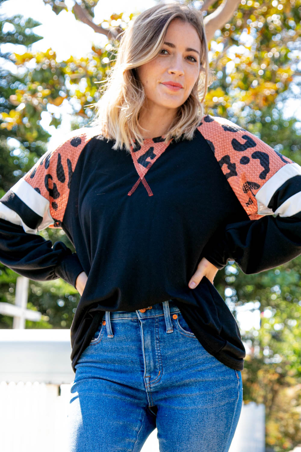 Black Leopard Print Cross Stitch Game Day Top