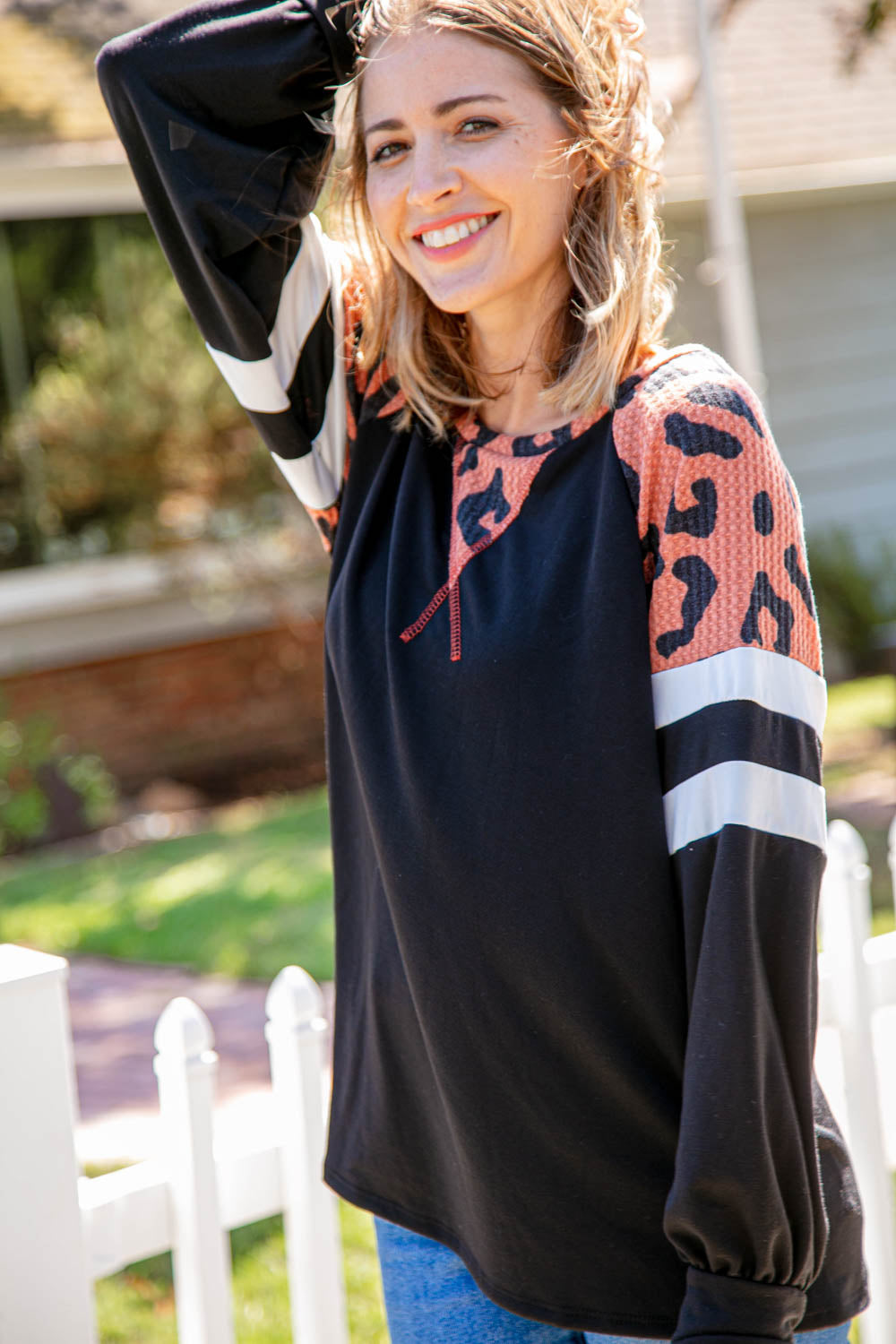 Black Leopard Print Cross Stitch Game Day Top