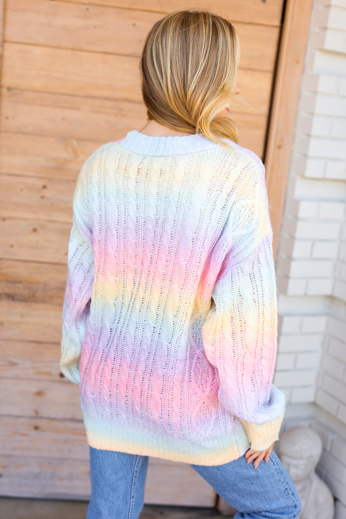 Face The Day Rainbow Ombre Cable Knit Cardigan