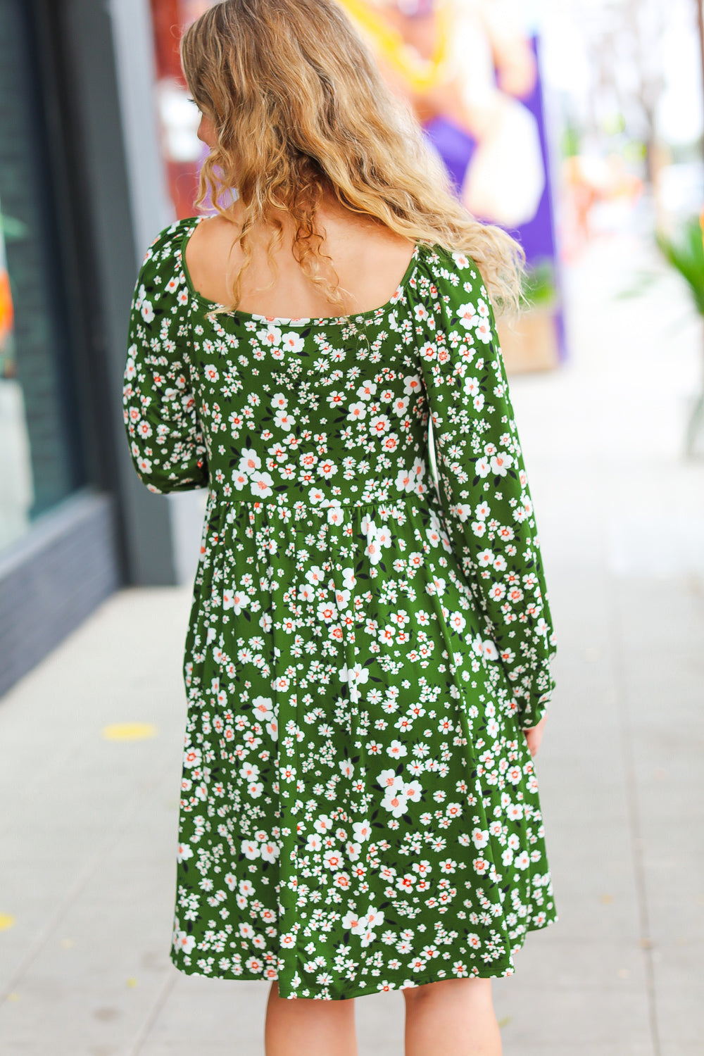 Positive Perceptions Olive Ditsy Floral Square Neck Dress