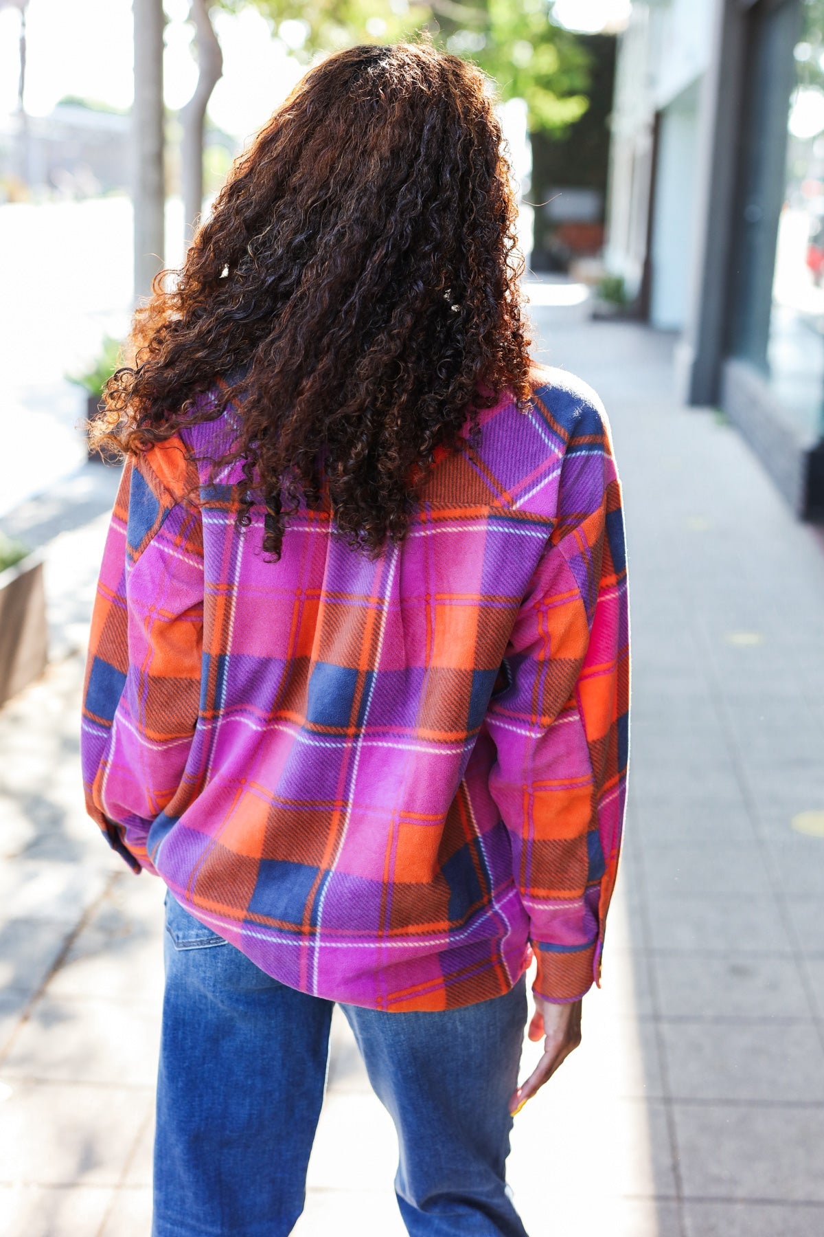 Stand Out Magenta & Orange Plaid Fleece Collared Shacket