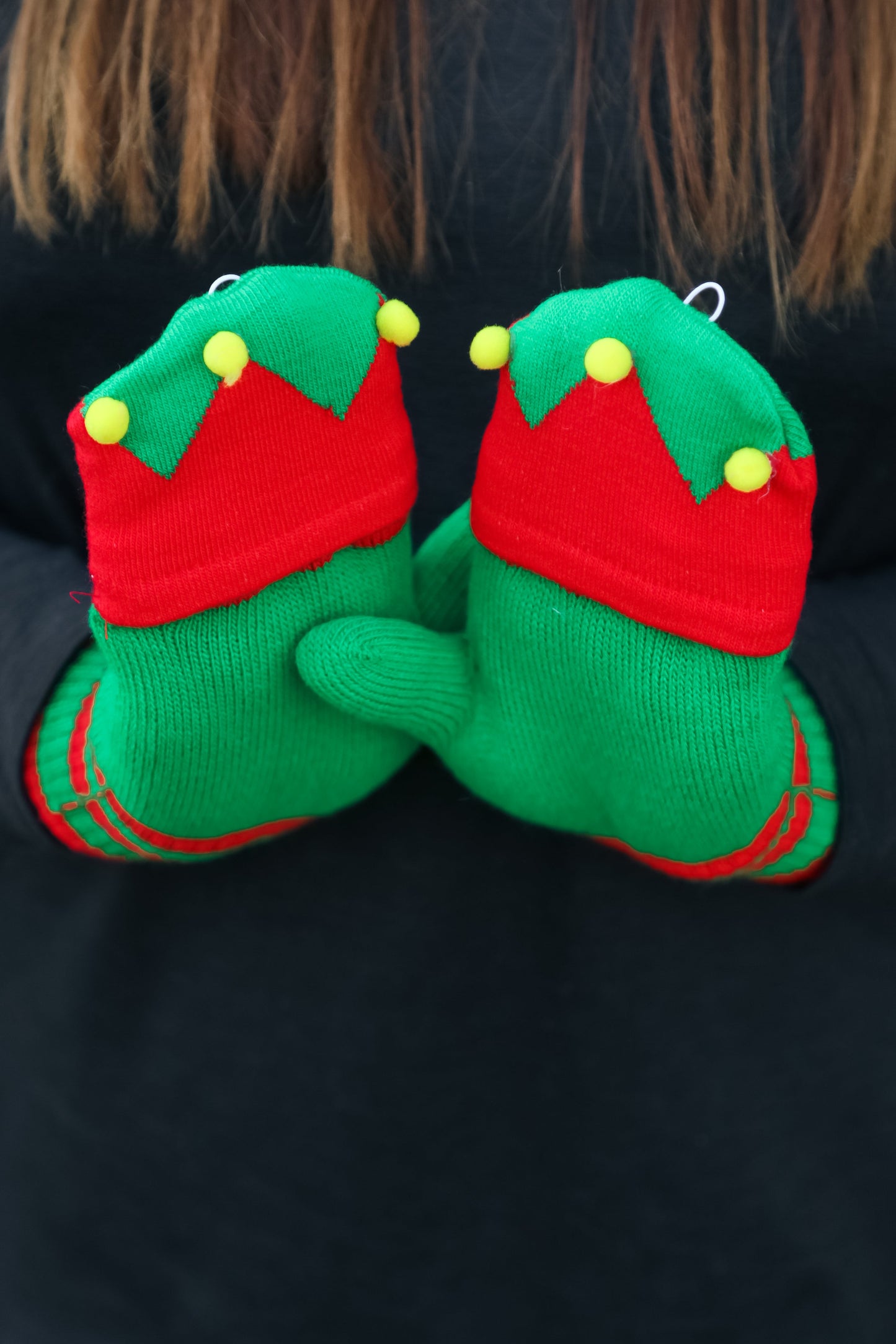 Red & Green Elf Fingerless Gloves with Convertible Mittens