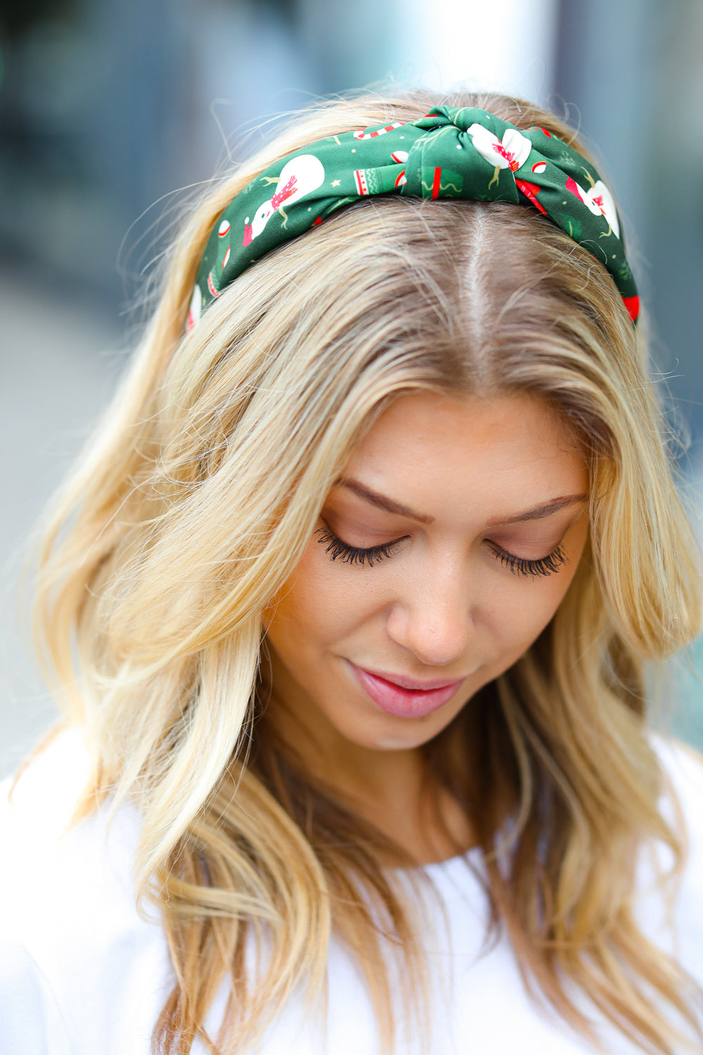 Green Snowman Christmas Top Knot Headband