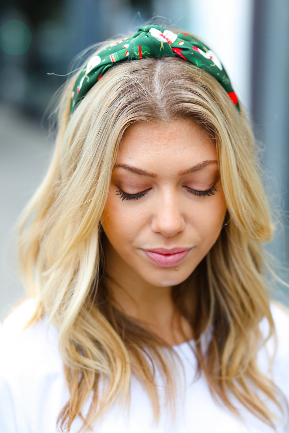 Green Snowman Christmas Top Knot Headband