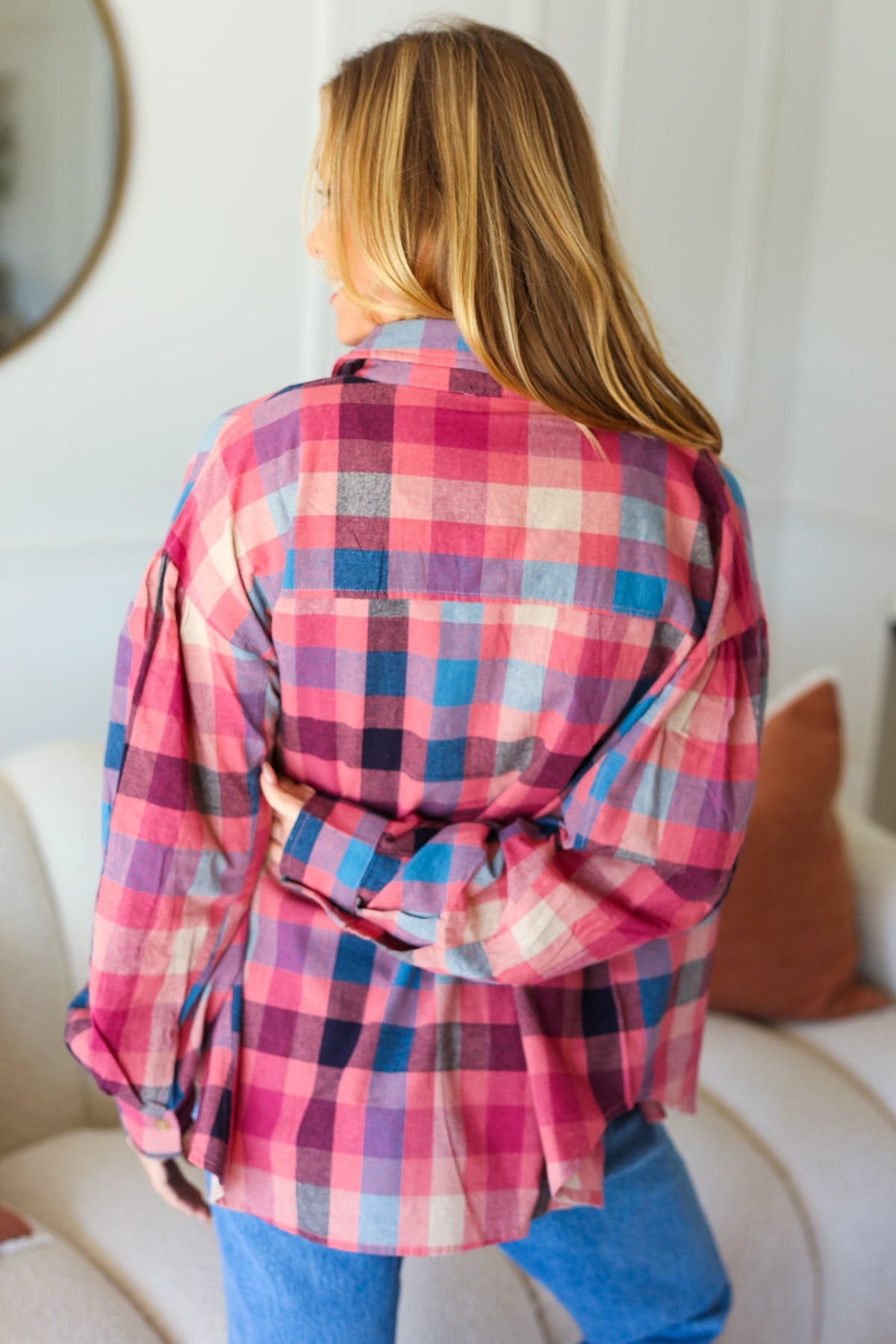 Check It Out Mauve Washed Plaid Button Up Top