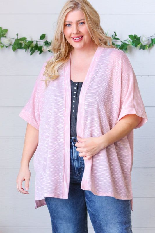 Blush Two Tone Dolman Open Cardigan