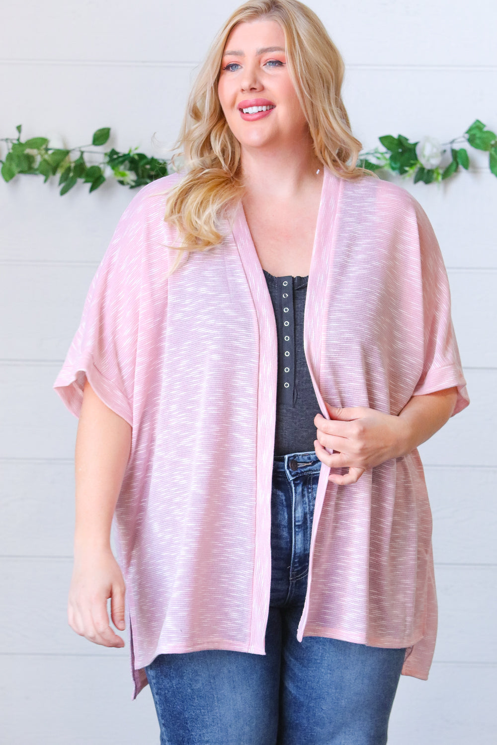 Blush Two Tone Dolman Open Cardigan