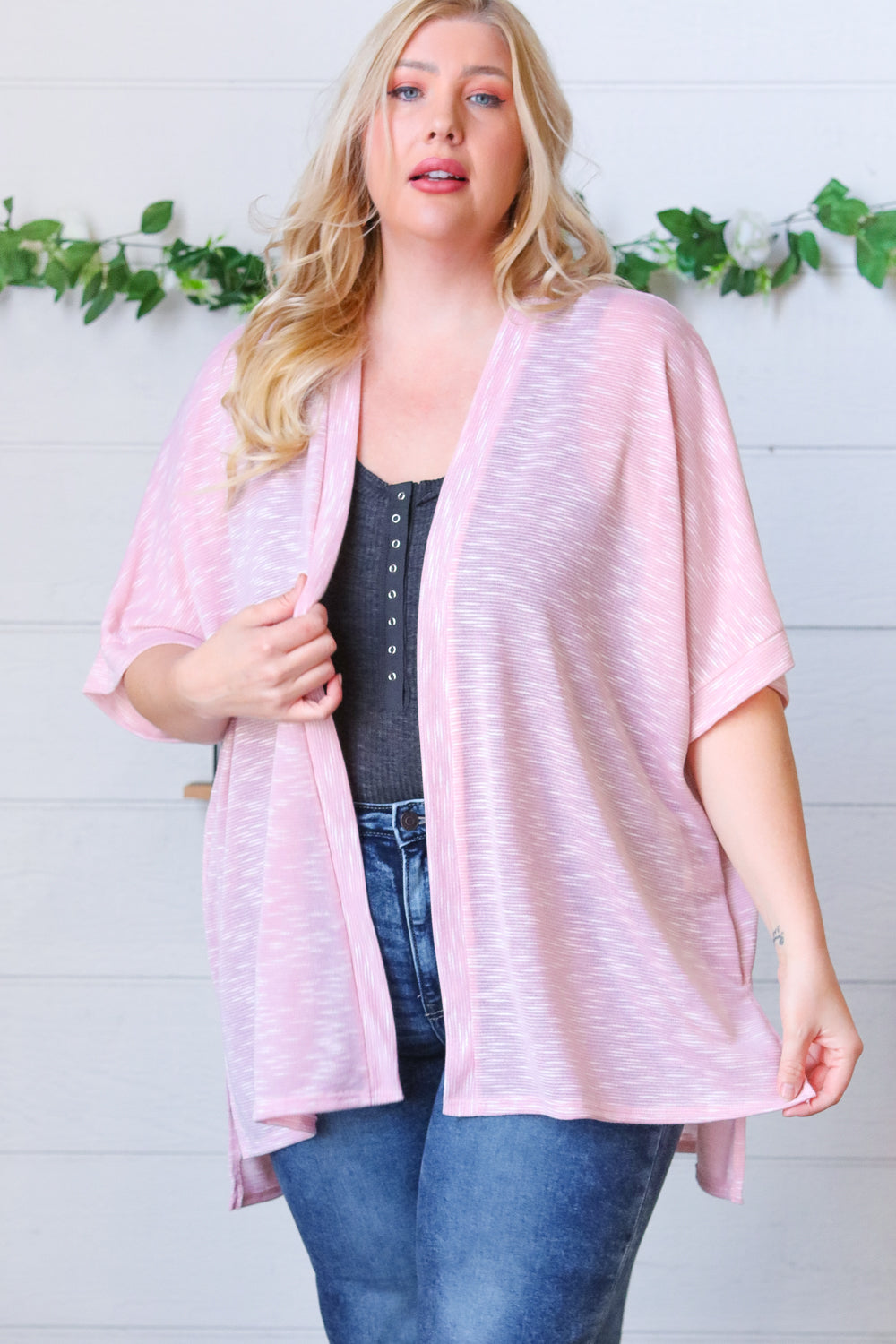 Blush Two Tone Dolman Open Cardigan