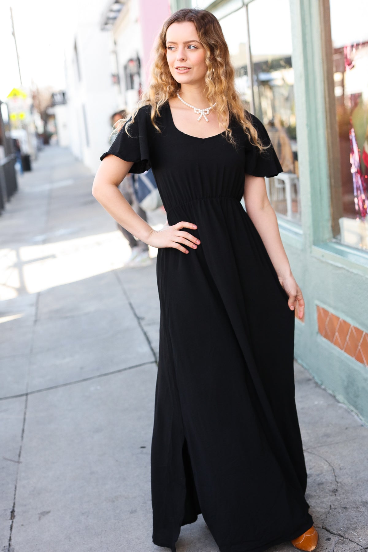 In Your Dreams Black Flutter Sleeve Woven Maxi Dress