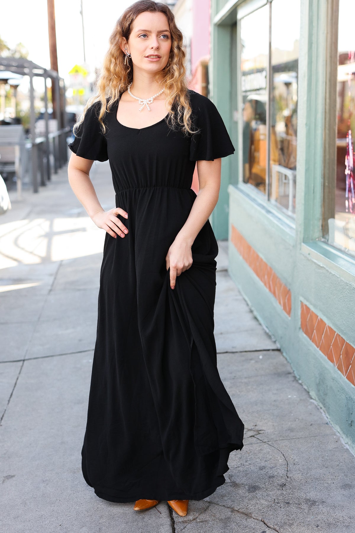 In Your Dreams Black Flutter Sleeve Woven Maxi Dress