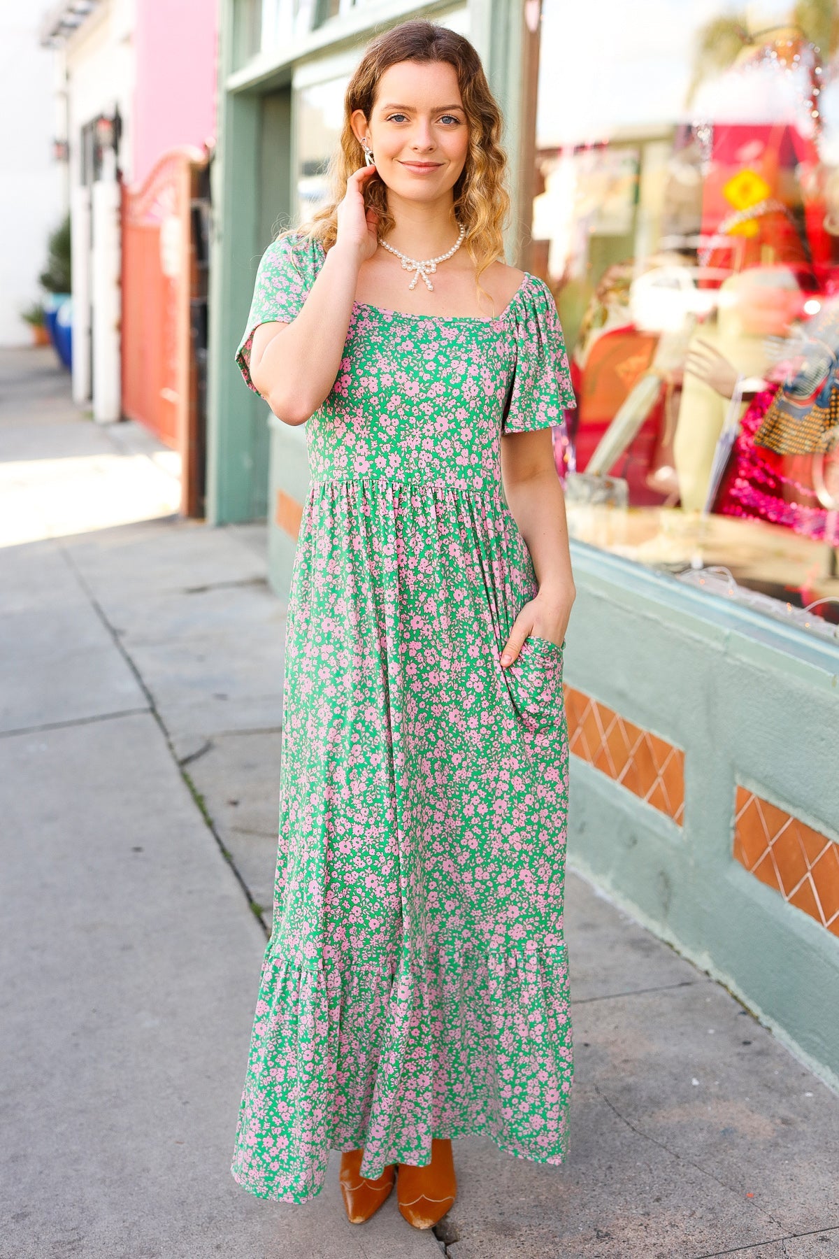 Perfectly You Green Ditzy Floral Fit & Flare Maxi Dress