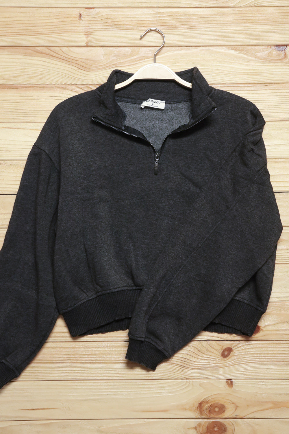 Charcoal Half Zip Cropped Pullover Sweater