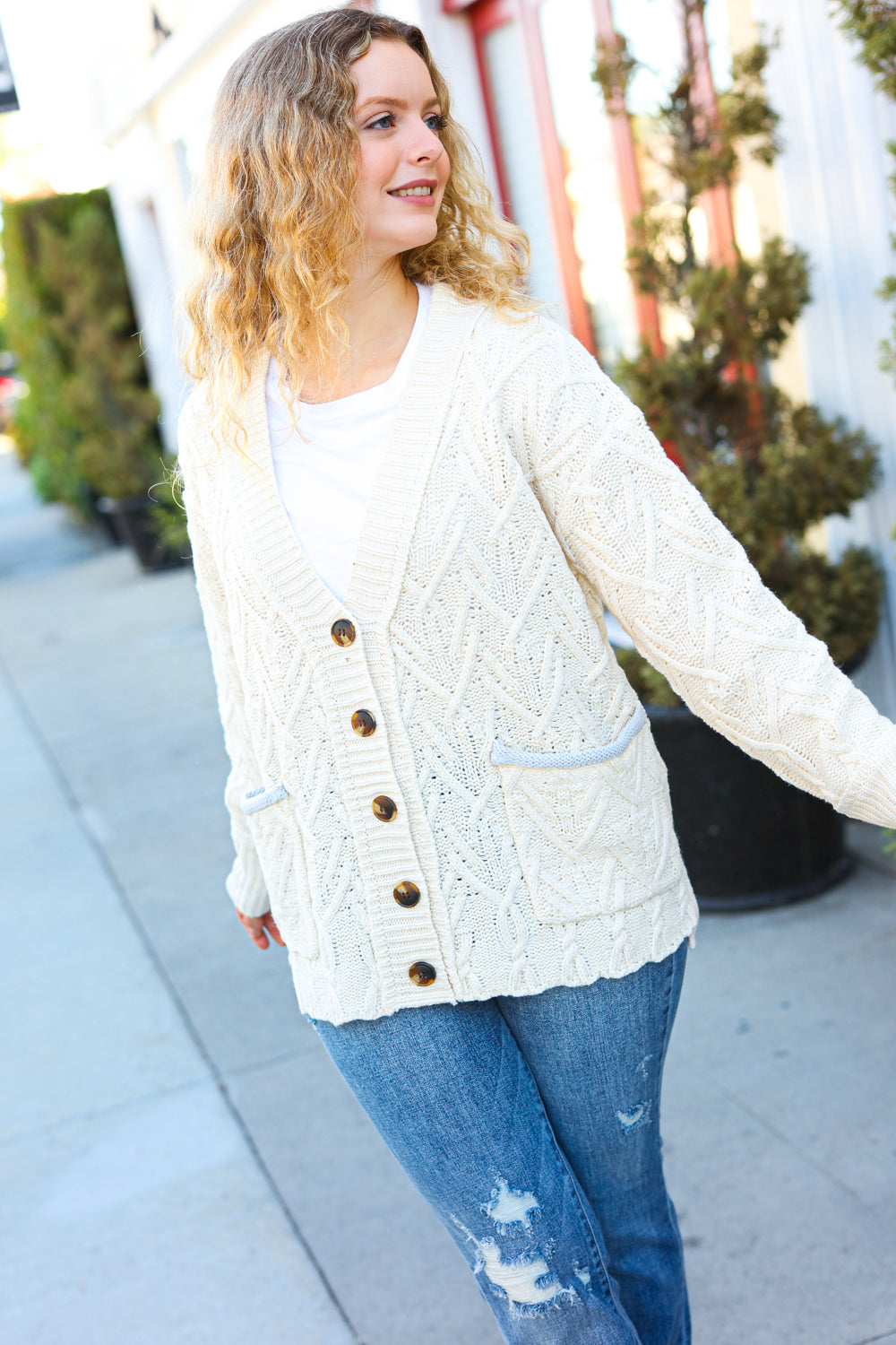 Cream Button Down Boyfriend Cardigan