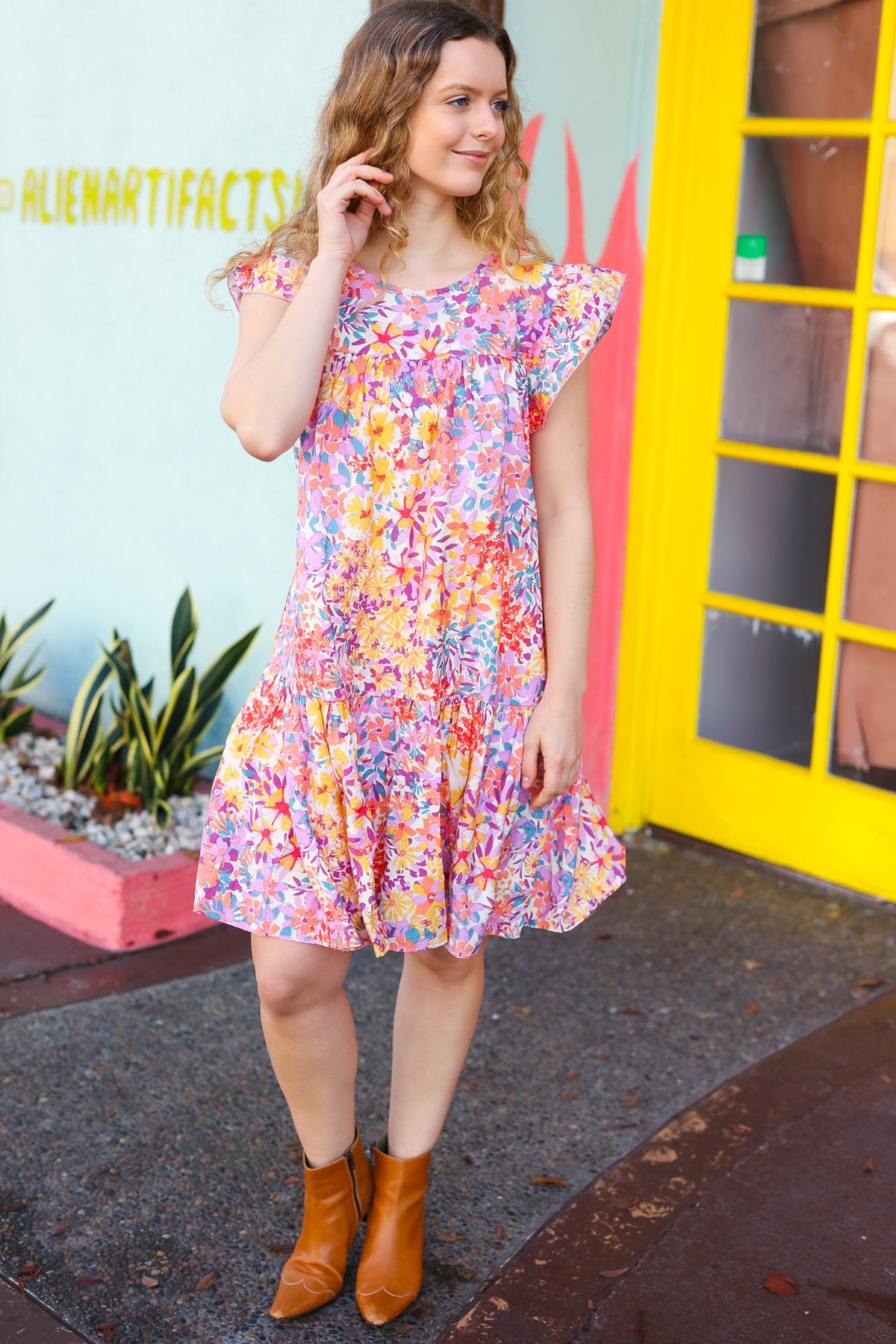 Peach & Lilic Floral Yoke Poplin Woven Dress