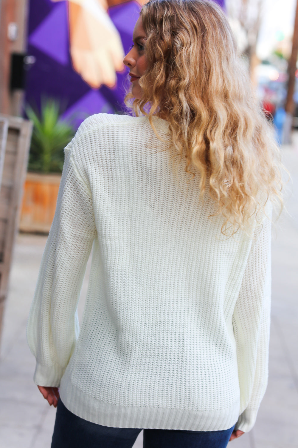 Cream Embroidered Neon "Hello Pumpkin" Chunky Sweater