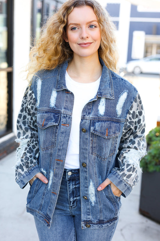 Give It Your All Denim Animal Distressed Jean Jacket