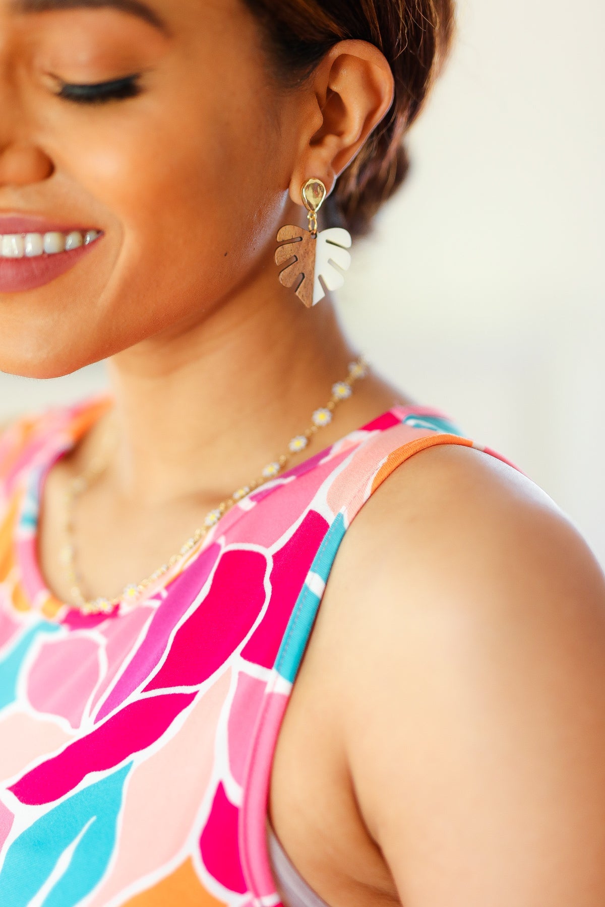 Bone & Wood Tropical Leaf Drop Earrings