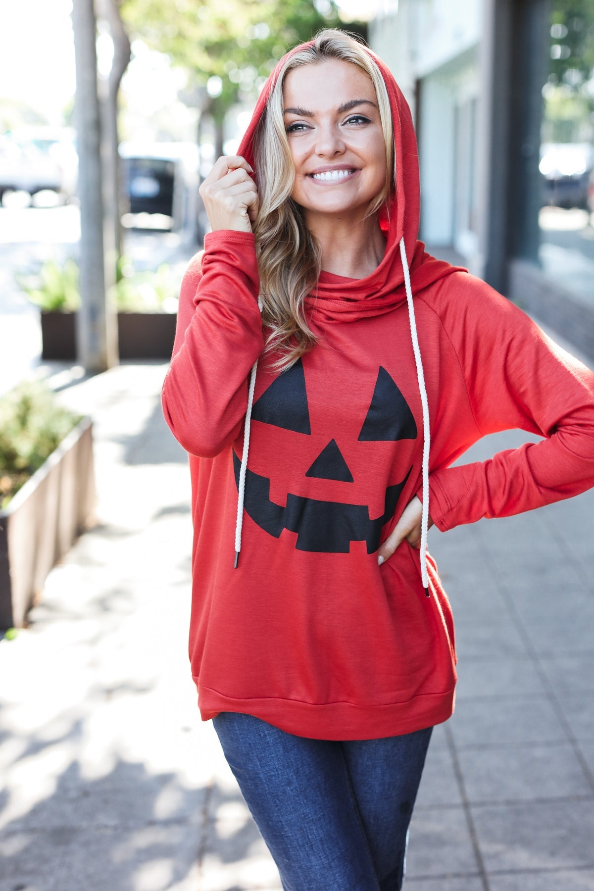 Halloween Jack-O-Lantern Terry Thumb Hole Double Hoodie