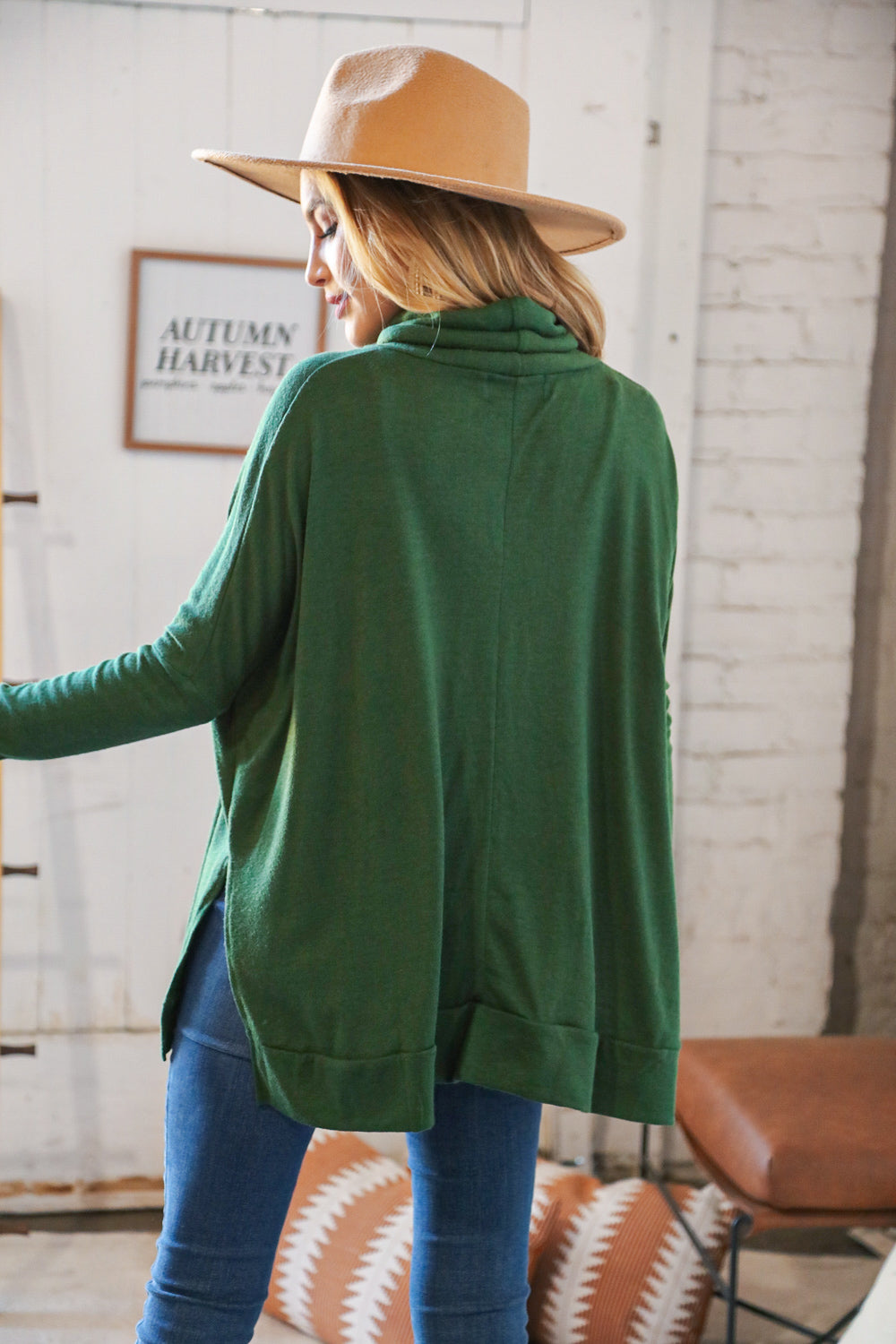 Hunter Green Cashmere Feel Turtleneck Sweater