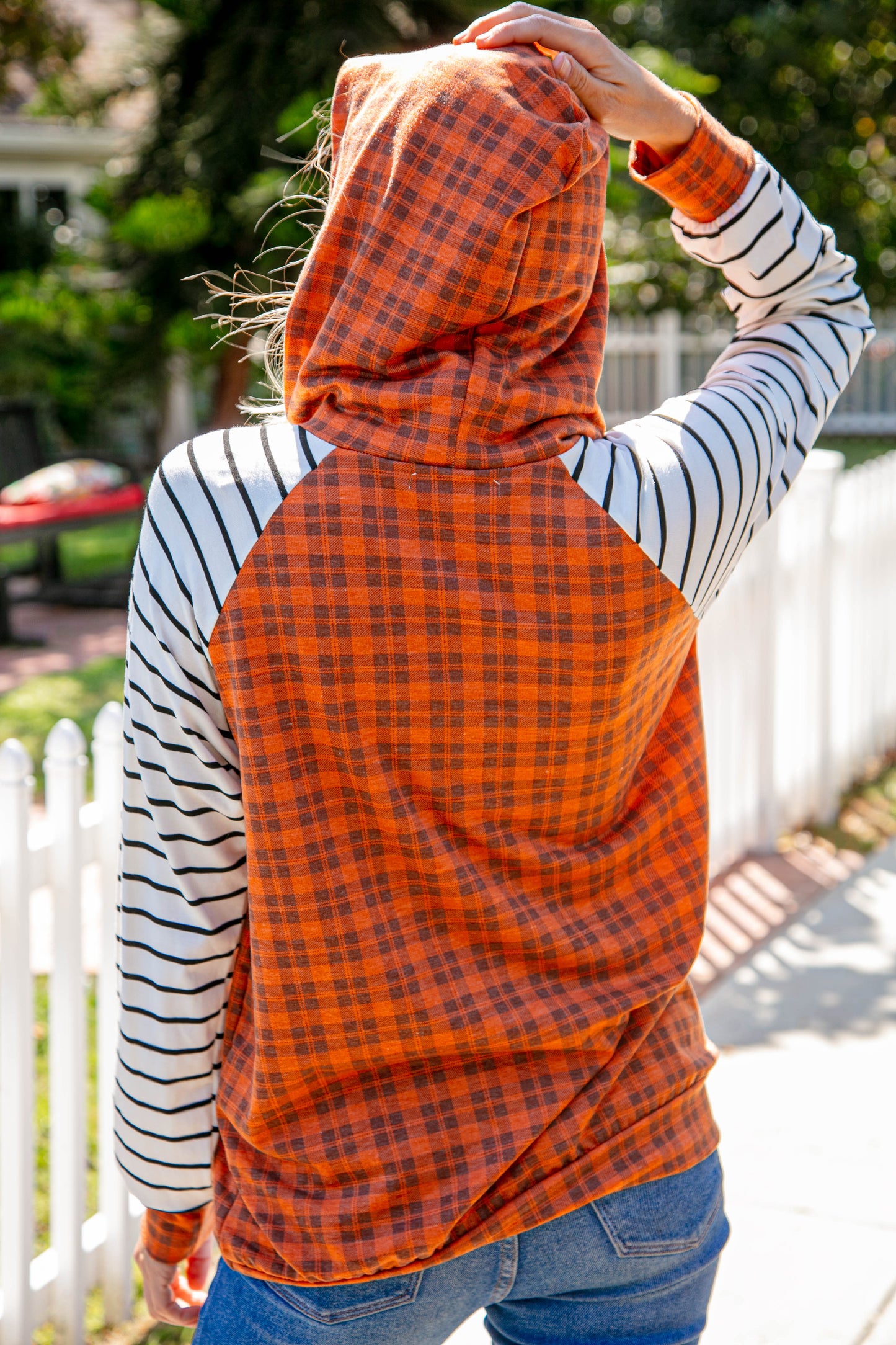 Rust Plaid French Terry Raglan Hoodie