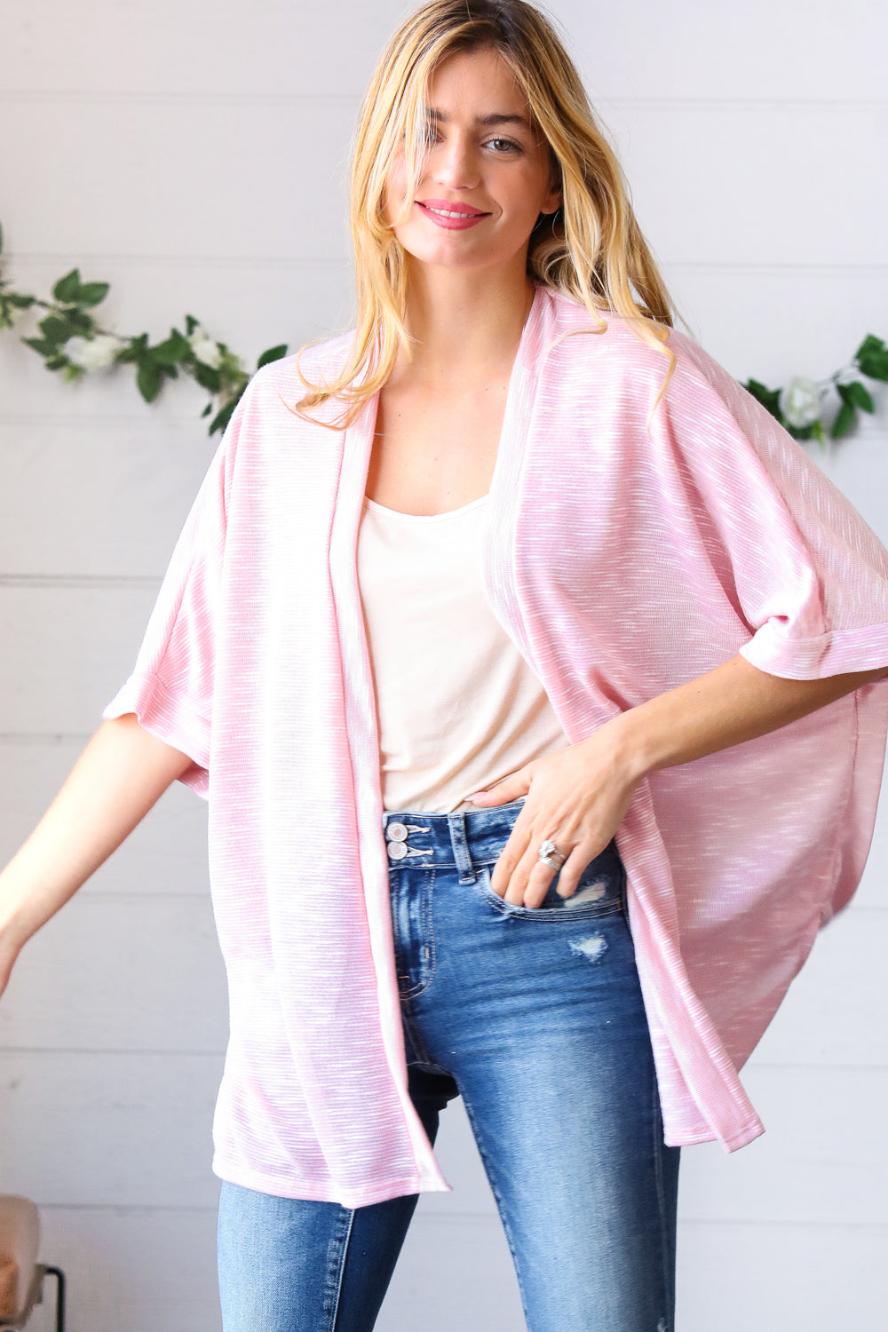 Blush Two Tone Dolman Open Cardigan