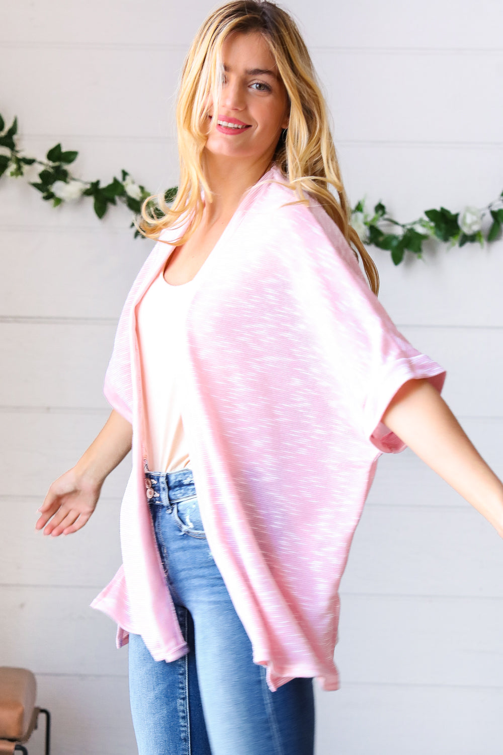 Blush Two Tone Dolman Open Cardigan