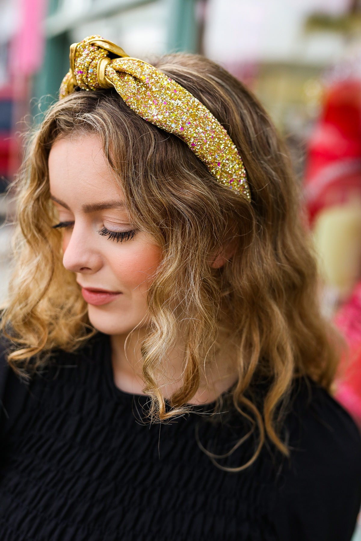 Gold Glitter Top Knot Headband