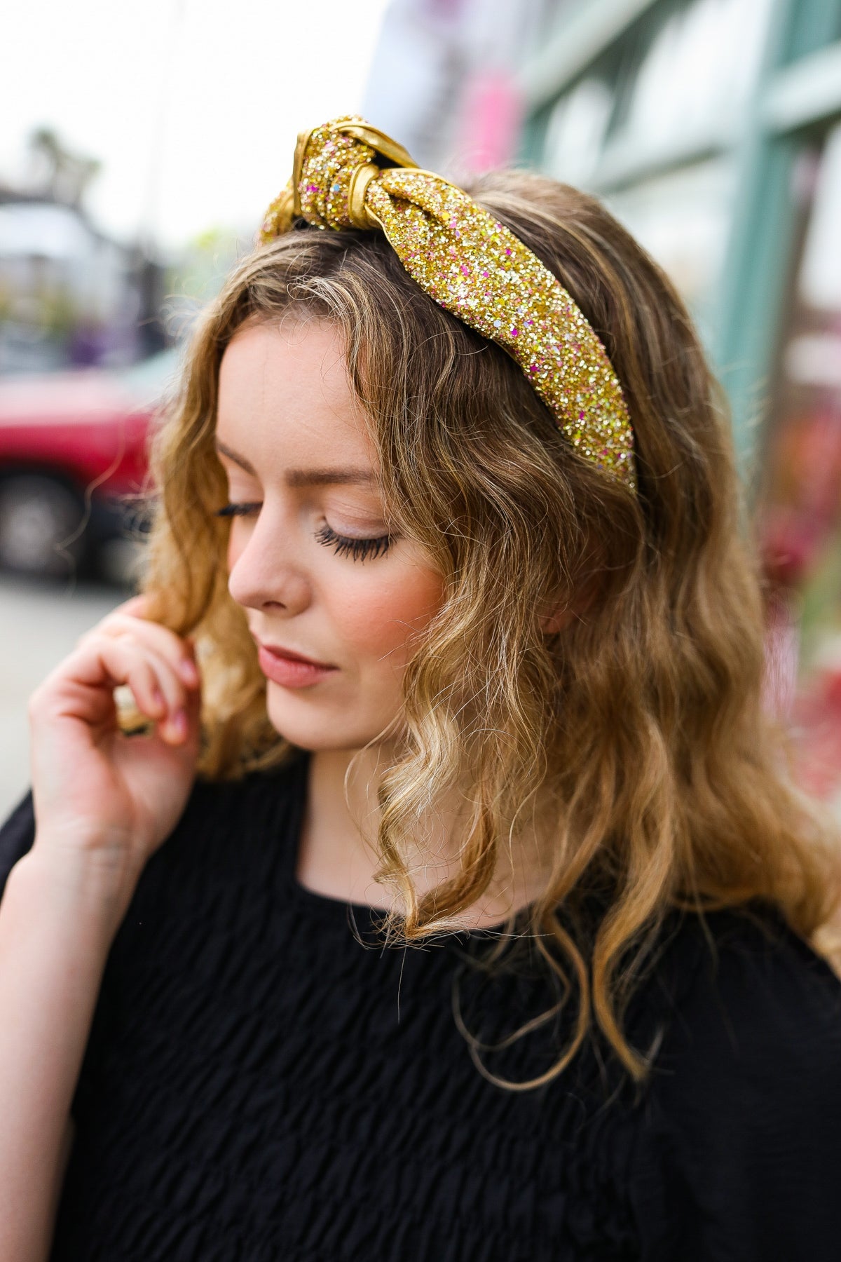 Gold Glitter Top Knot Headband