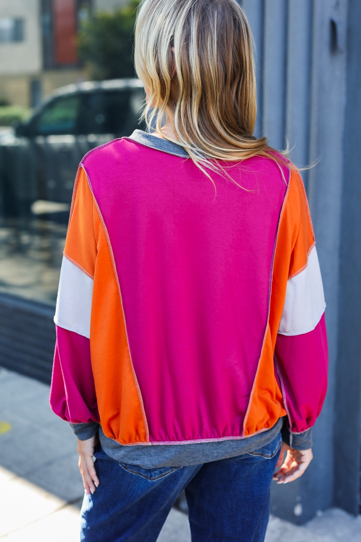 Brighten My Day Magenta Color Block Outseam Terry Top