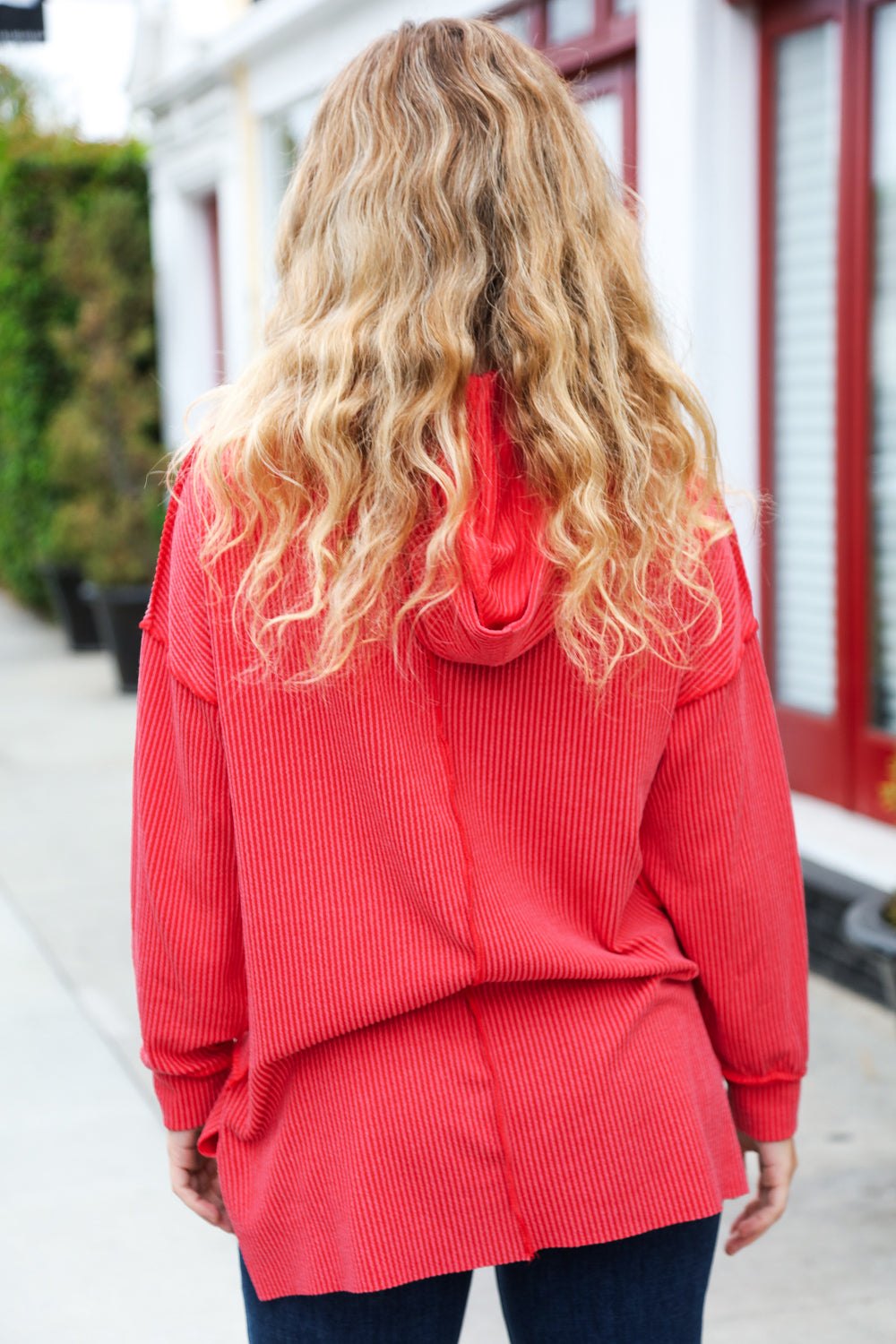 A New Day Red Mineral Wash Rib Knit Hoodie