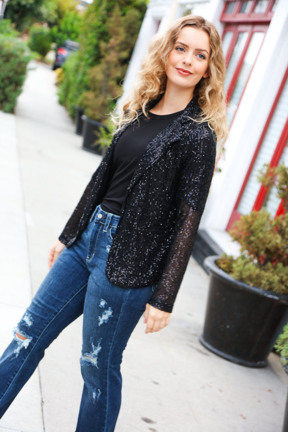 Be Your Own Star Black Sequin Open Blazer