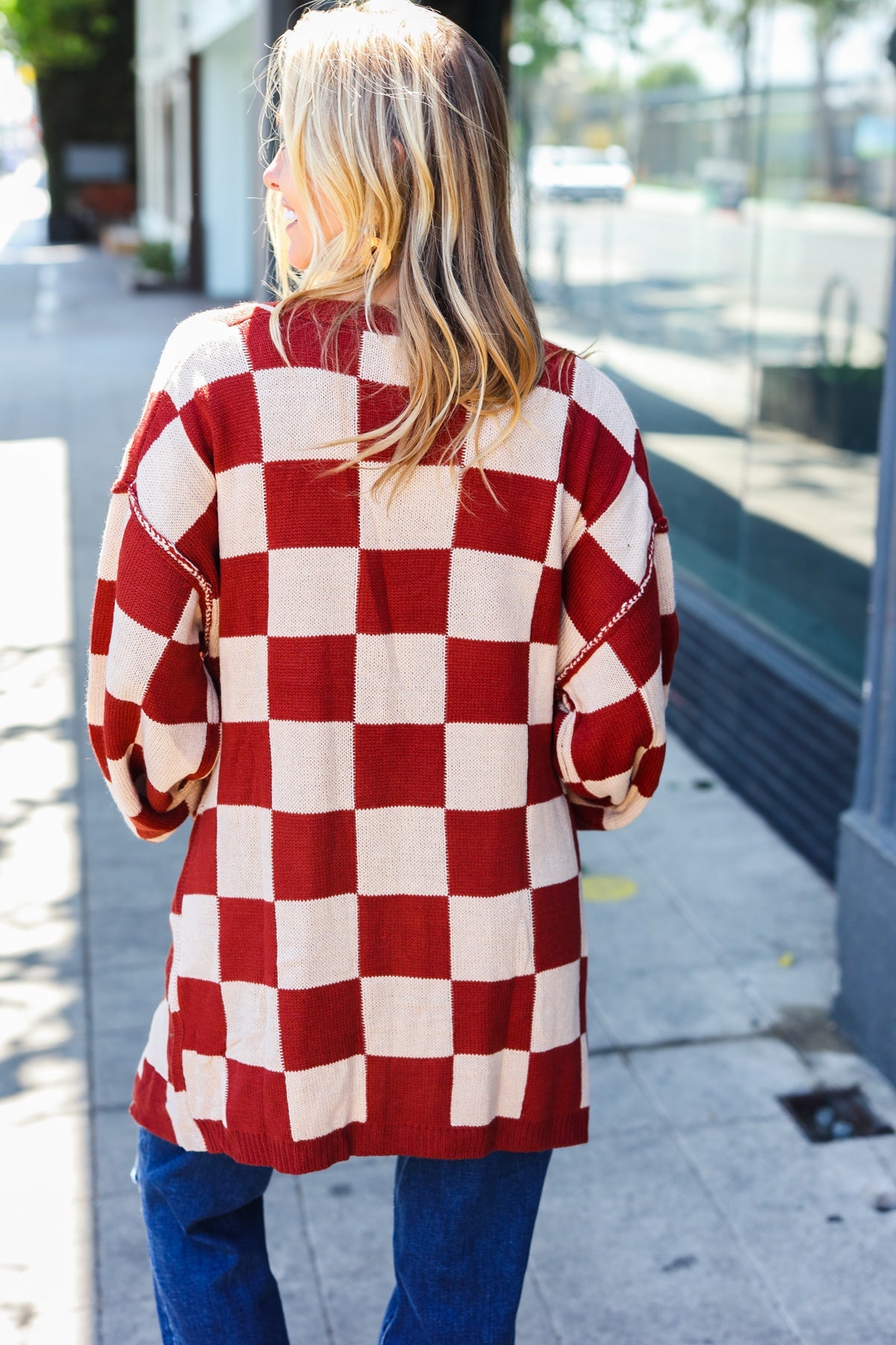 Can't Help But Love Rust Checkered Open Cardigan