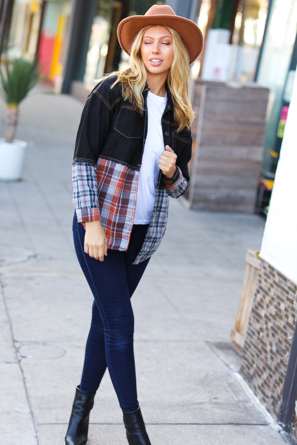 Seize The Day Black Denim & Plaid Cut Edge Jacket