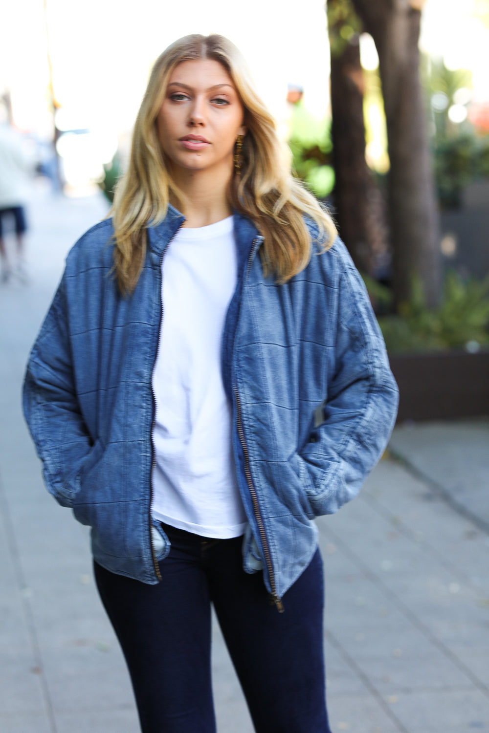 Be Your Best Denim Cotton Quilted Zip Up Jacket