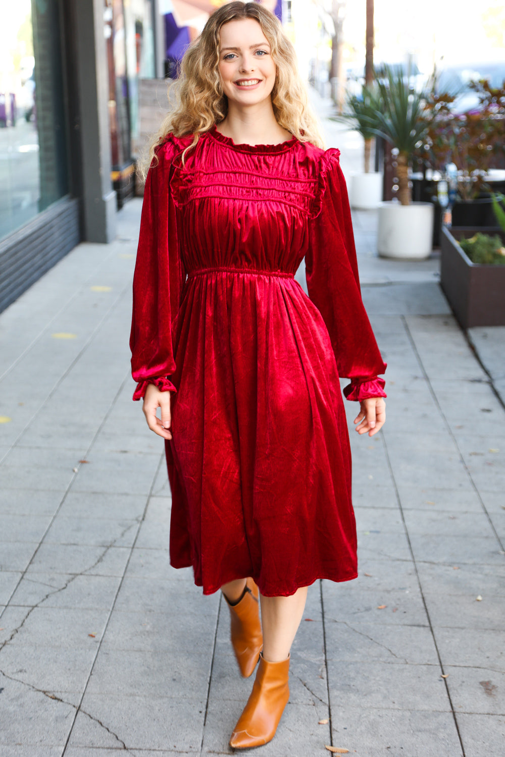 Be Your Own Star Ruby Mock Neck Velvet Dress