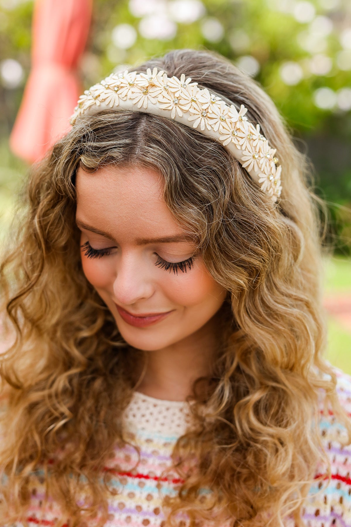 Oatmeal Satin Daisy Rhinestone Headband