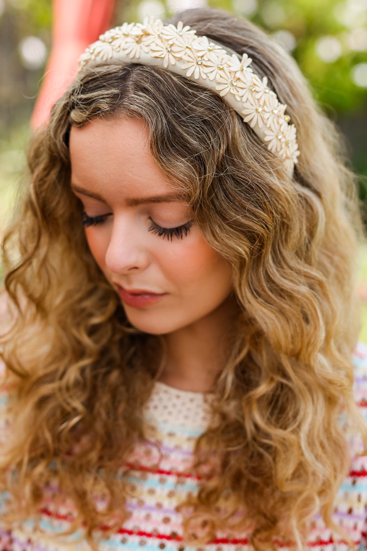 Oatmeal Satin Daisy Rhinestone Headband