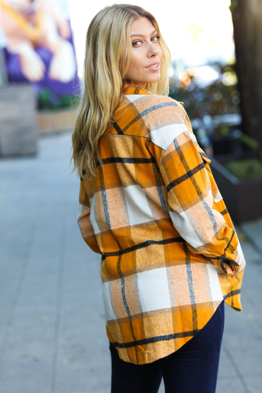 Weekend Ready Butterscotch Plaid Flannel Oversized Jacket