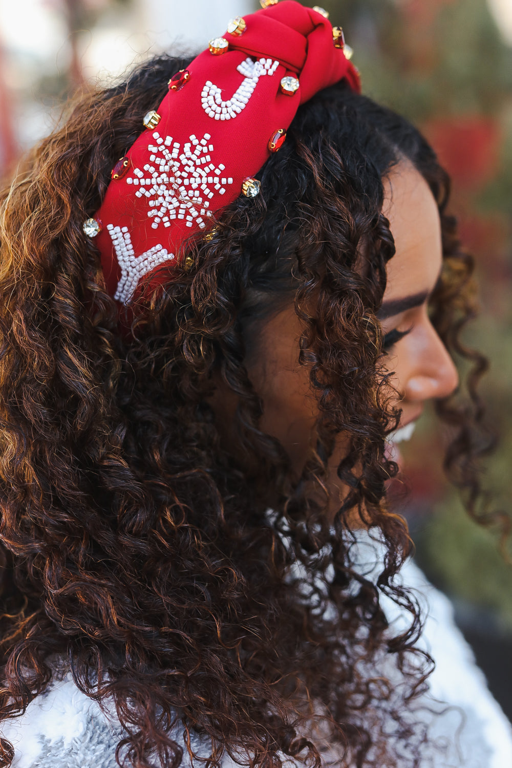 Red Snowflake Jeweled Christmas Top Knot Headband