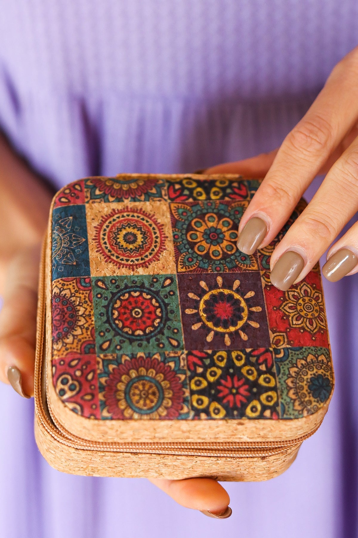 Mandala Patchwork & Cork Travel Jewelry Box