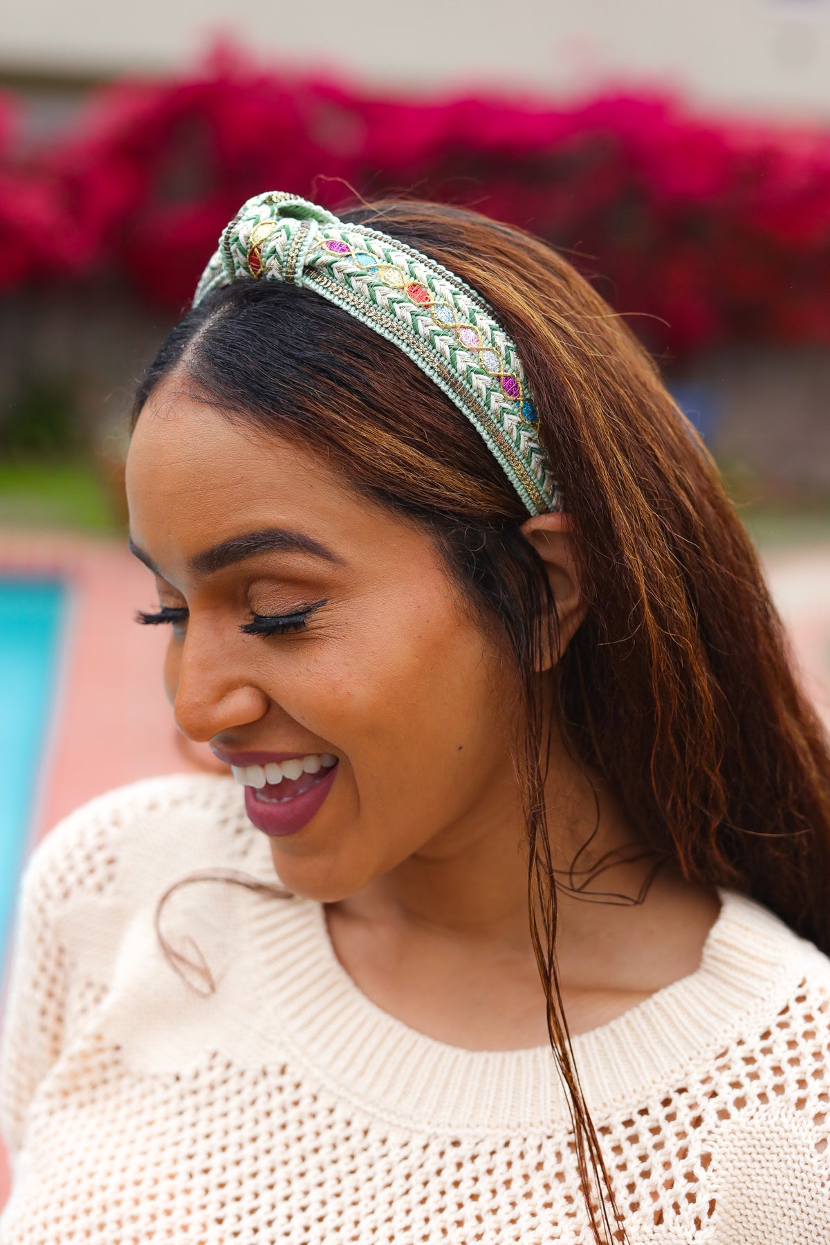 Sage Green Sequin & Multicolor Glitter Boho Top Knot Headband