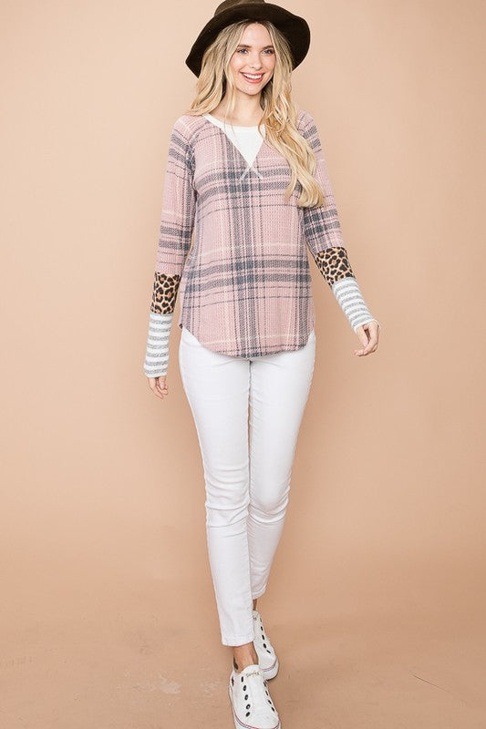 Mauve Thermal Plaid Top