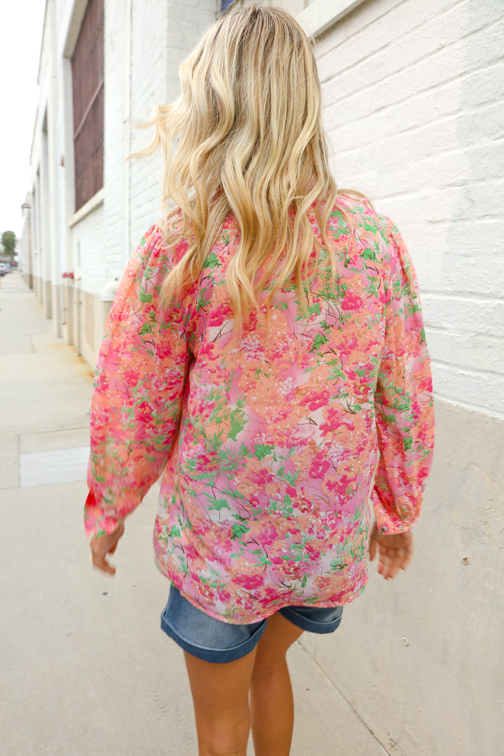Classy Chic Rose Floral Ruffle Button Down Chiffon Top