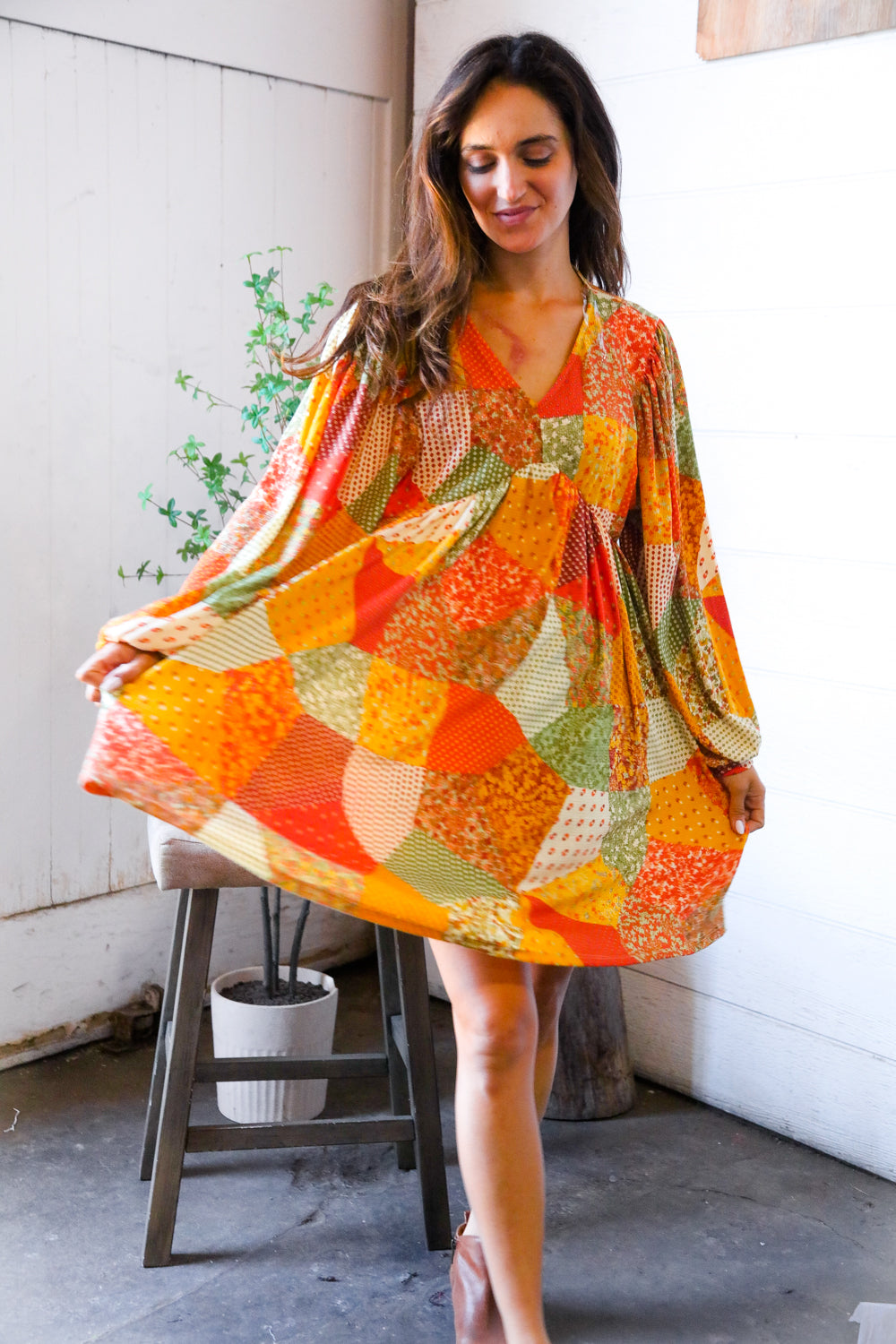Harvest Patchwork Dreams Thermal Babydoll Bubble Dress