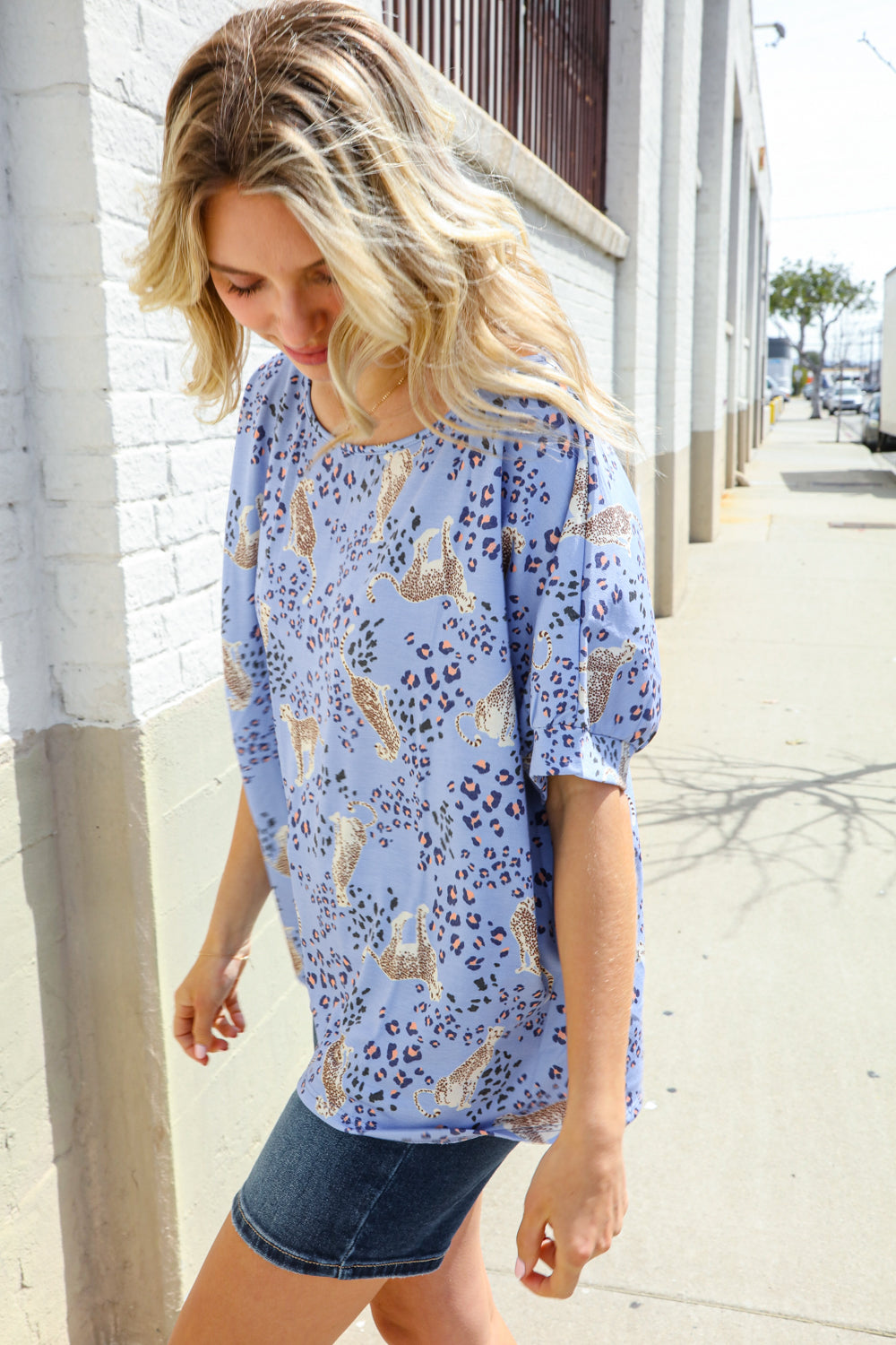 Feeling Whimsical Lilac Cheetah Print Short Sleeve Knit Top