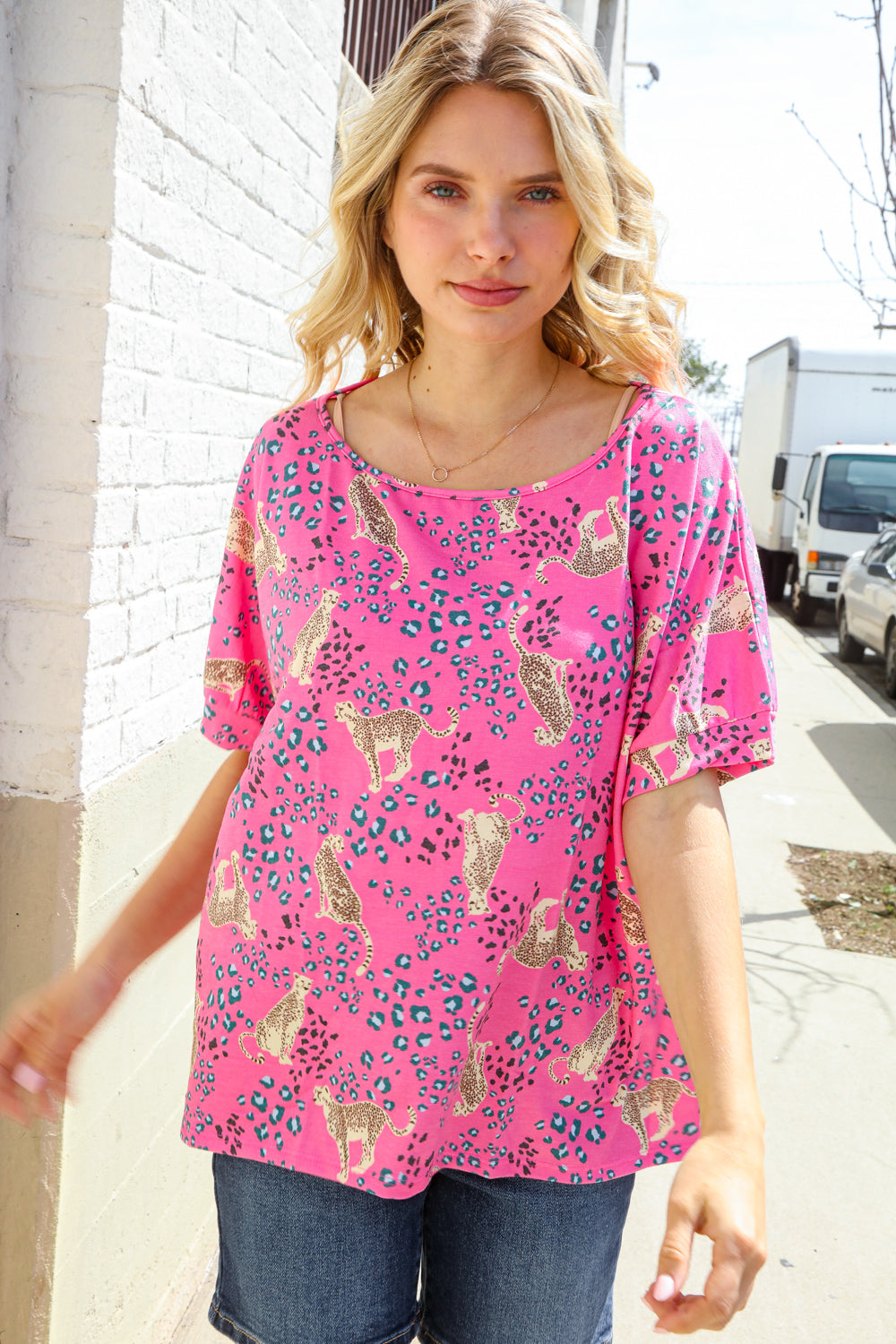 Feeling Whimsical Hot Pink Cheetah Print Short Sleeve Knit Top
