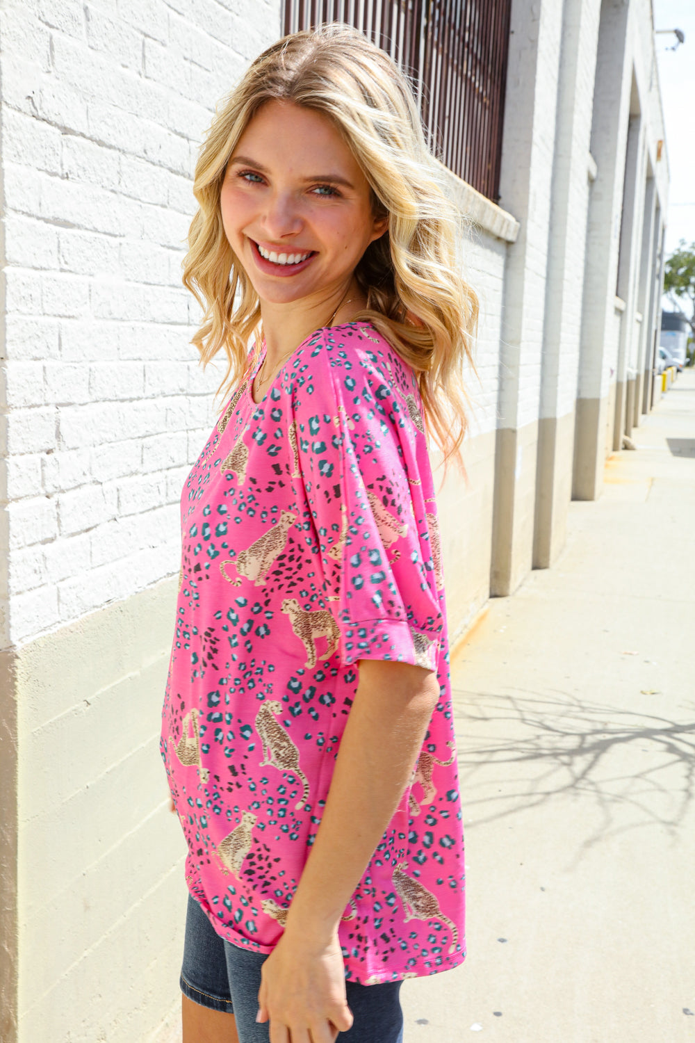 Feeling Whimsical Hot Pink Cheetah Print Short Sleeve Knit Top